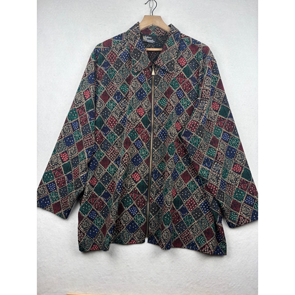 Silver Threads Patchwork‎ Jacket Womens 3XL Zip Front Made in USA